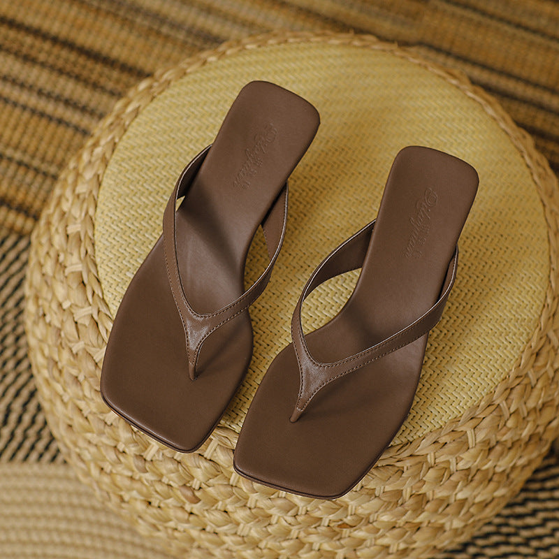 Square-Toe Kitten Heel Sandals