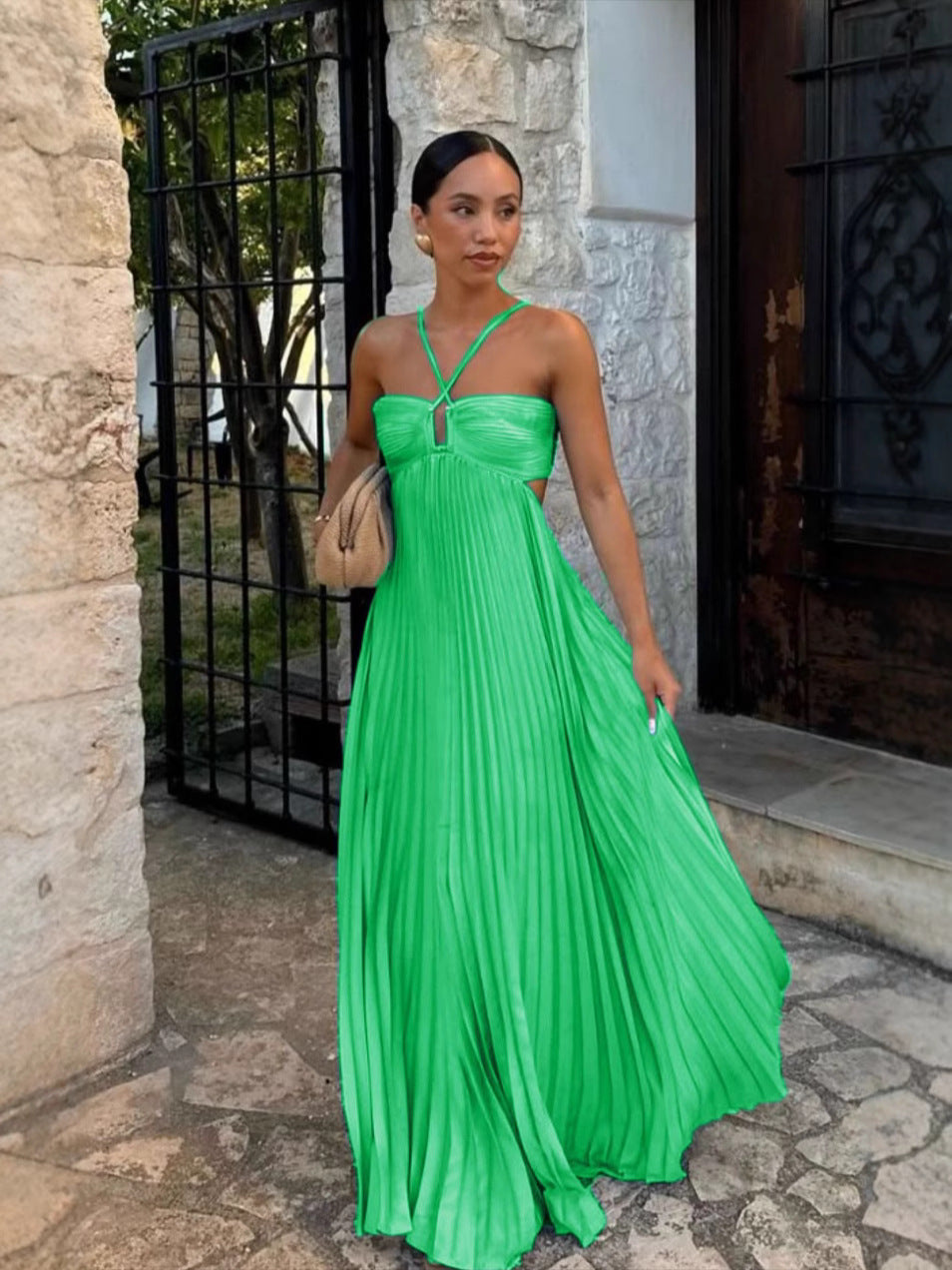 Pleated Halter Neck Dress