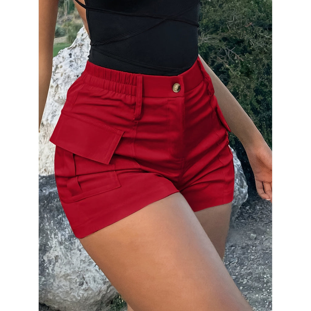 Relaxing High-waisted Button-down Cargo Shorts