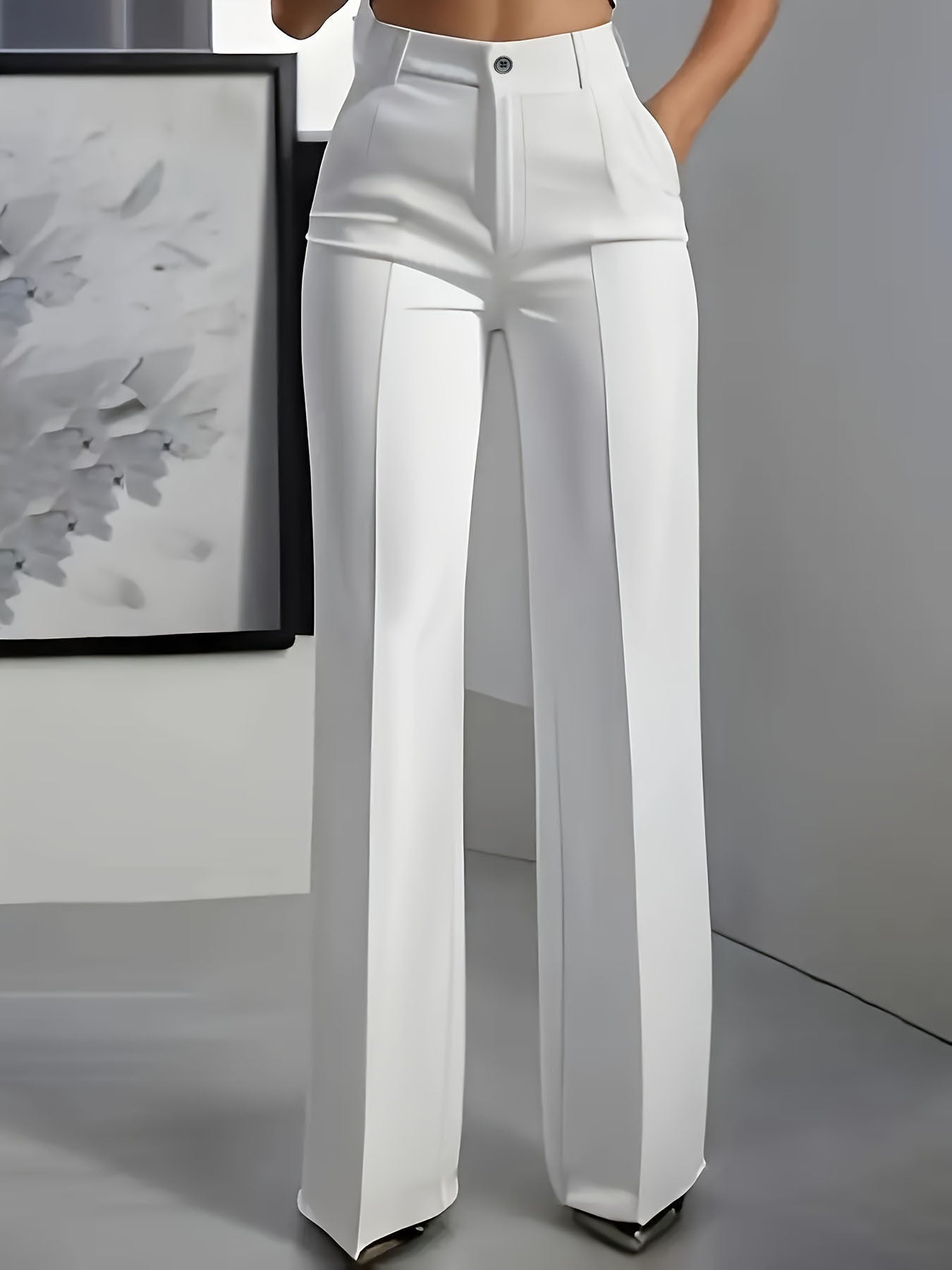 High-Waisted Straight-Leg Simple Suit Trousers