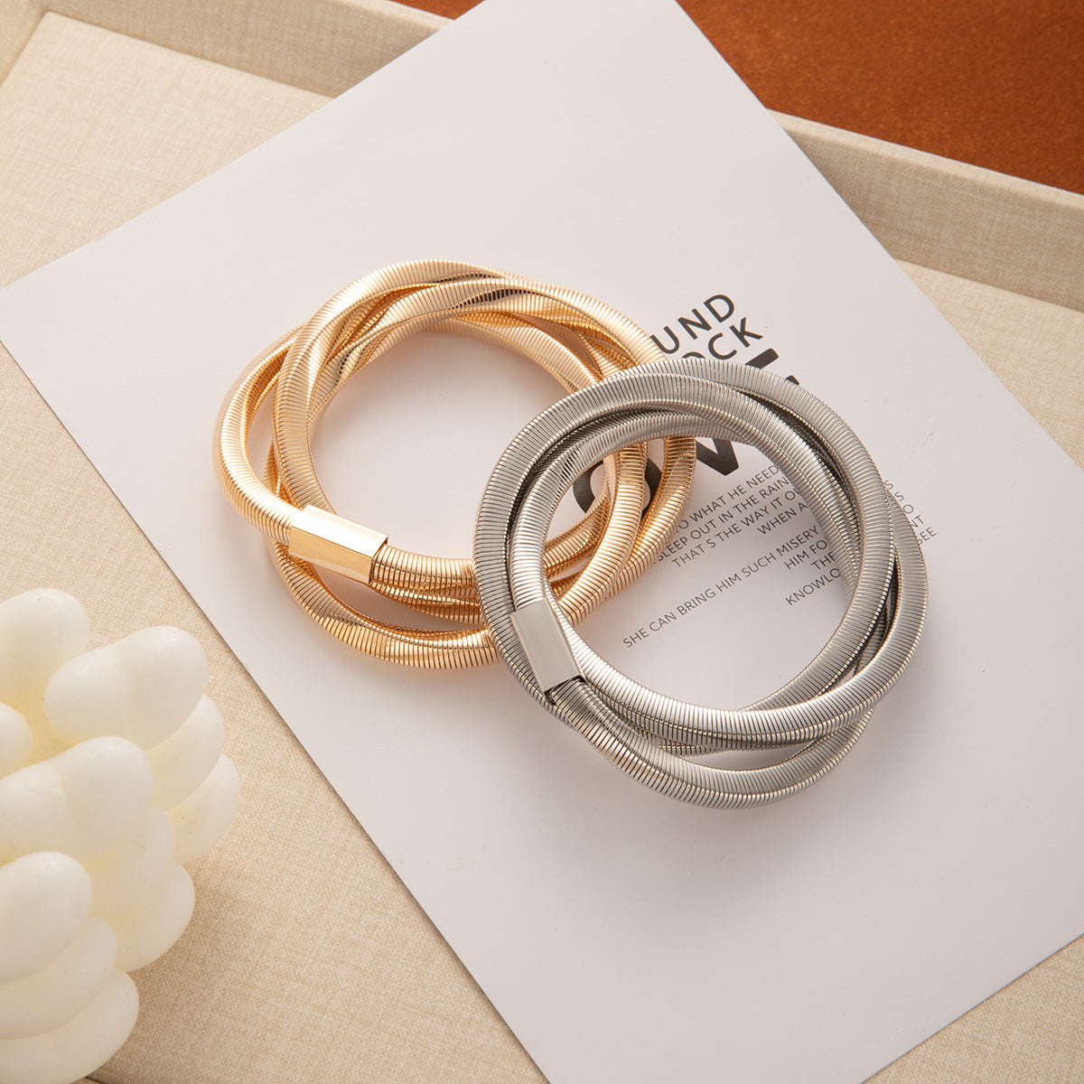 Geometric Multi-Layer Elastic Metal Bracelet