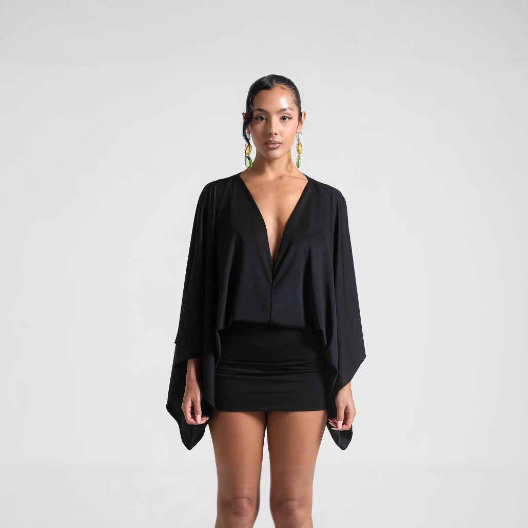 V-Neck A-Line Mini Dress