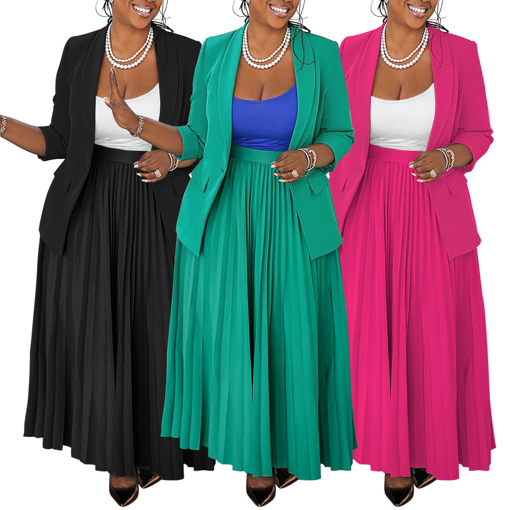 Elegant Pleated Skirt Suit Set