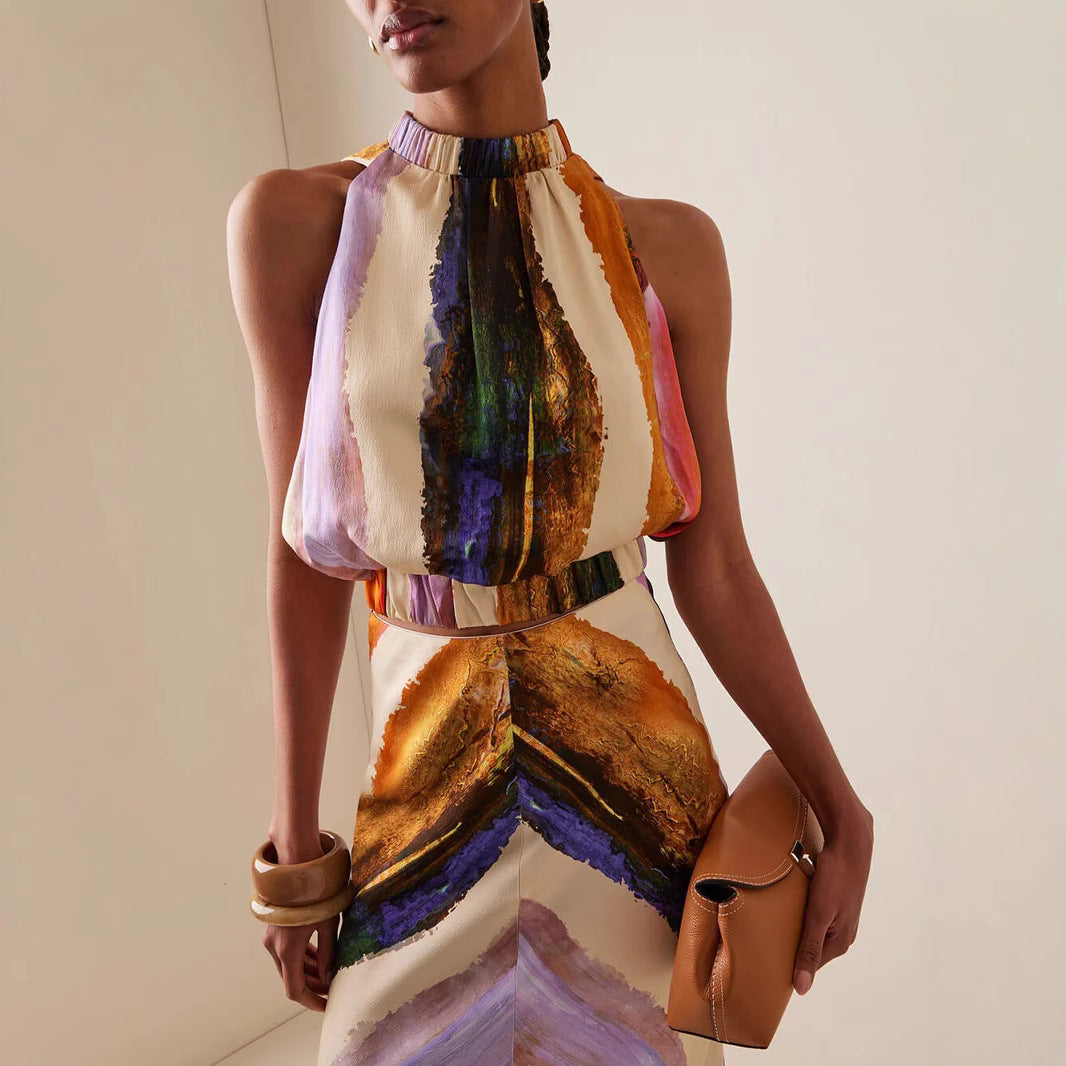 Sleeveless Printed Long Dress