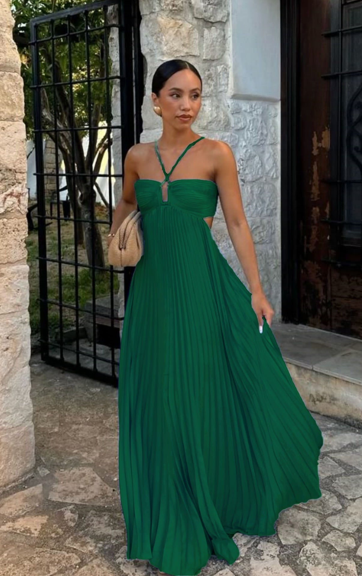 Pleated Halter Neck Dress