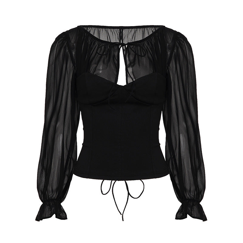 Mesh Long Sleeve Slim Fit Top