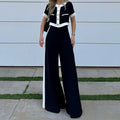 Short-Sleeve Top and Straight Pants Suit