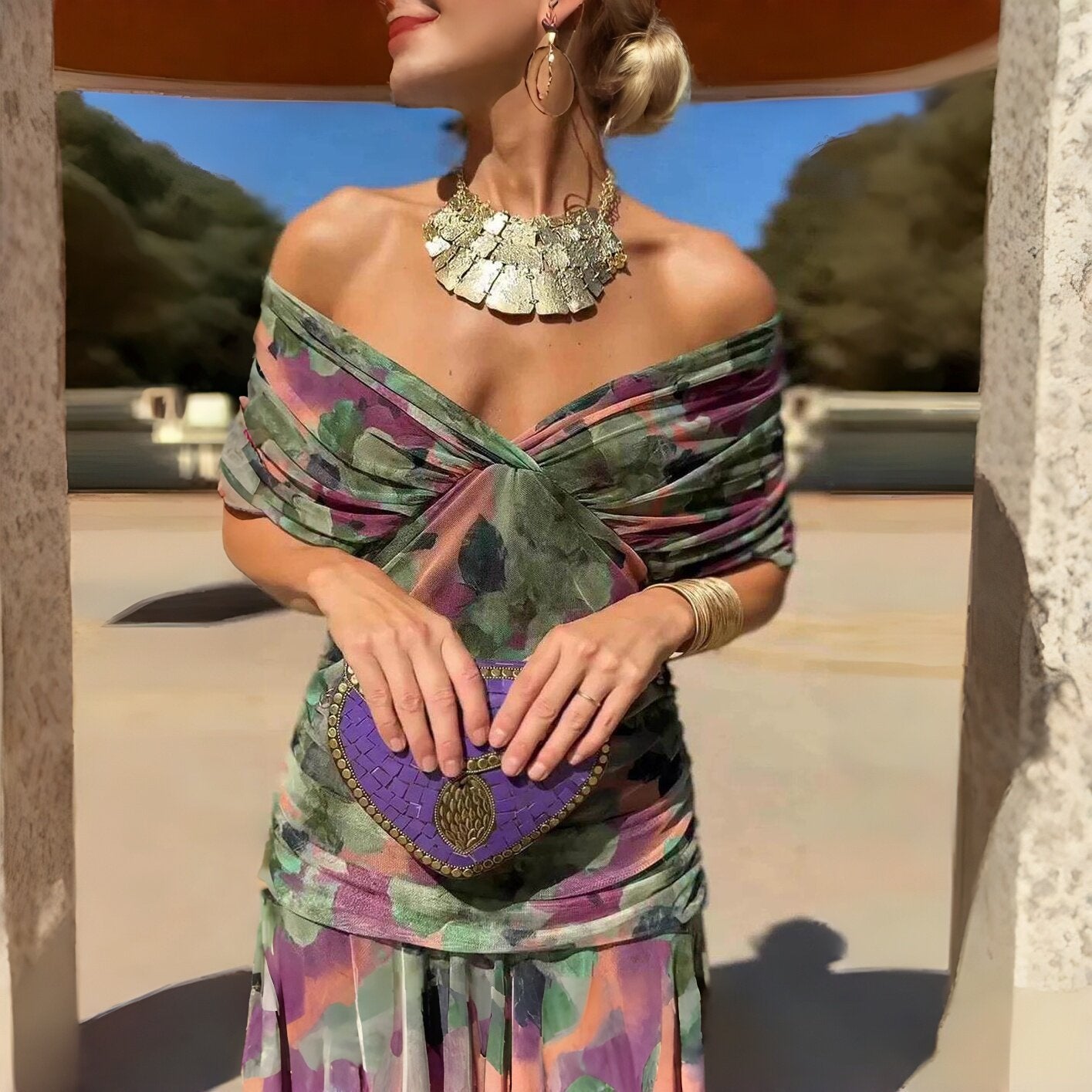 Floral Print Mesh Strap Dress
