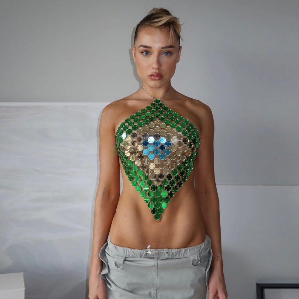 Acrylic Halter Neck Camisole with Mirror Detailing