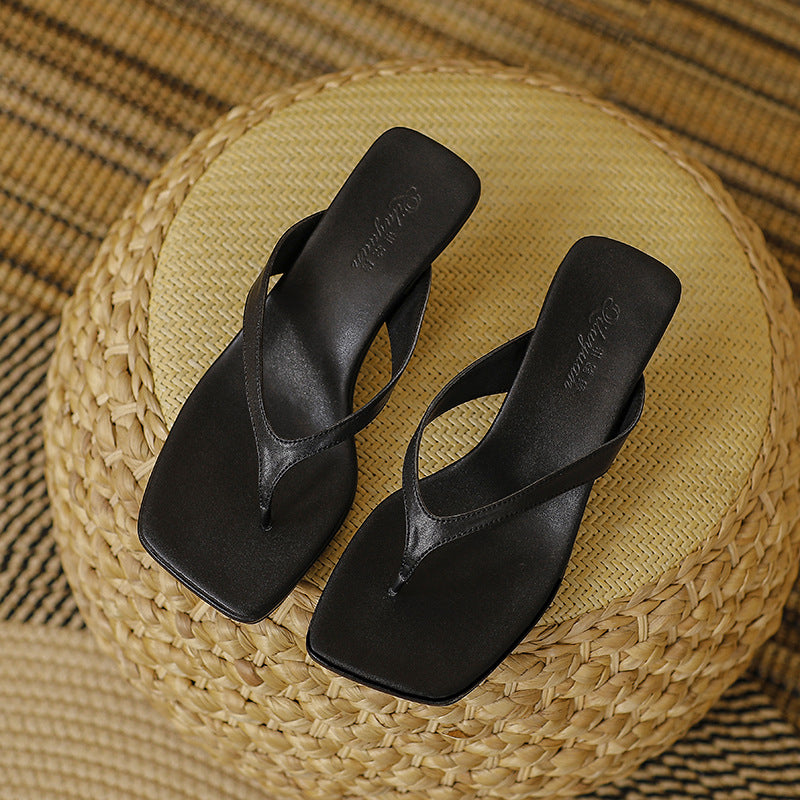 Square-Toe Kitten Heel Sandals