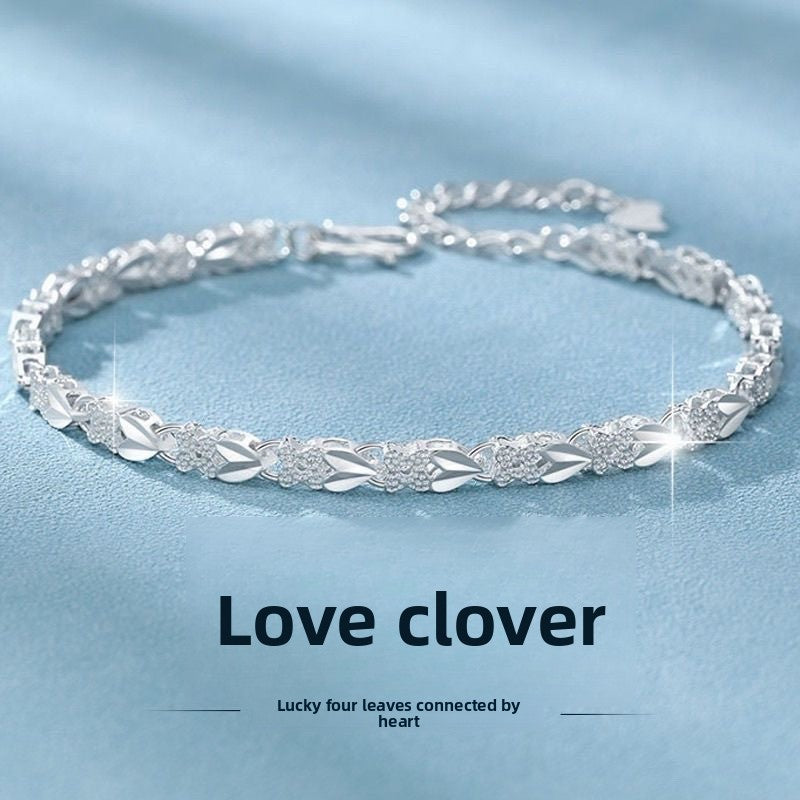 Silver Four-Leaf Clover Charm Bracelet