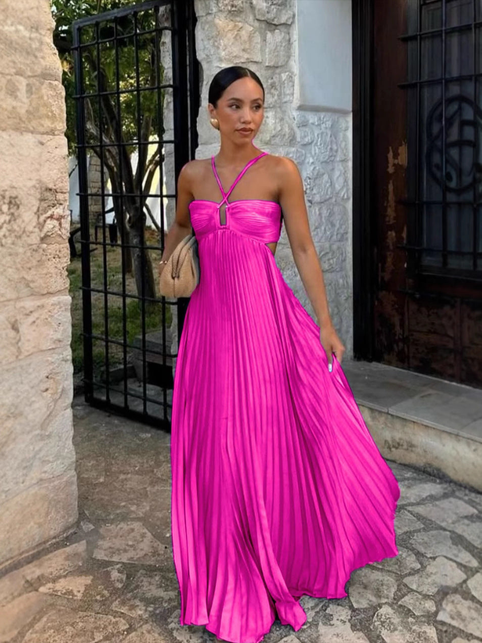 Pleated Halter Neck Dress