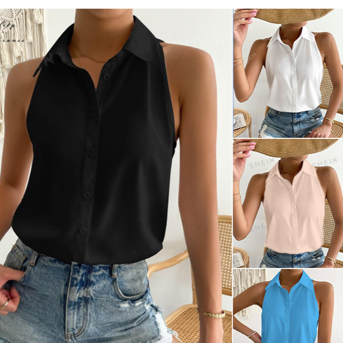 Sleeveless Satin Shirt
