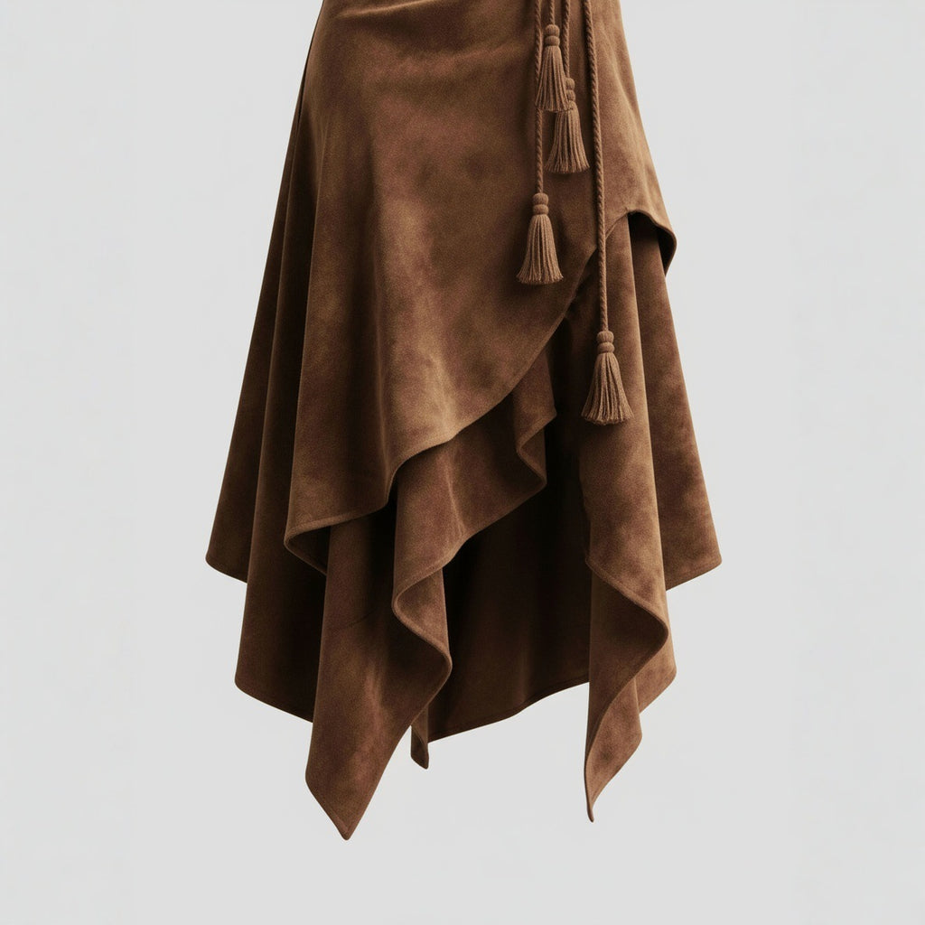 Retro Suede Flared Skirt