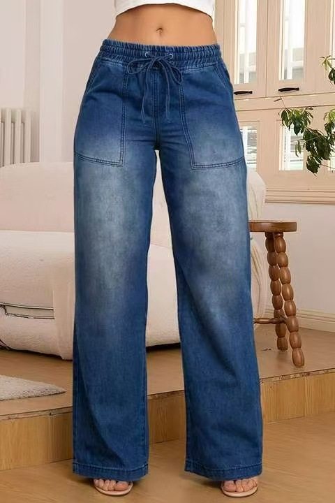 Lace up Straight Leg Jeans