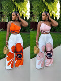 Floral Print Slim-fit Two-piece Pant Set