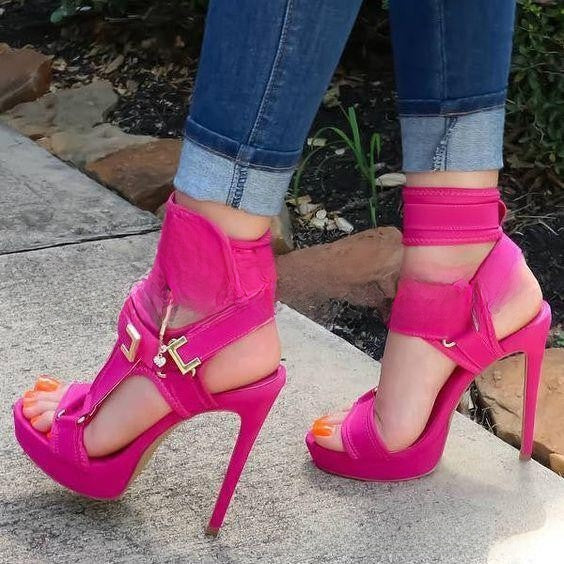 Buckle Strap Stiletto Platform Heels