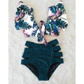 Ruffled Printed Bikini Set High-Waisted Bottom