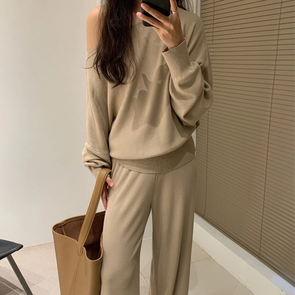 Knit Off-Shoulder Two-Piece Lounge Set