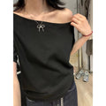 Off-the-Shoulder Loose Solid T-Shirt