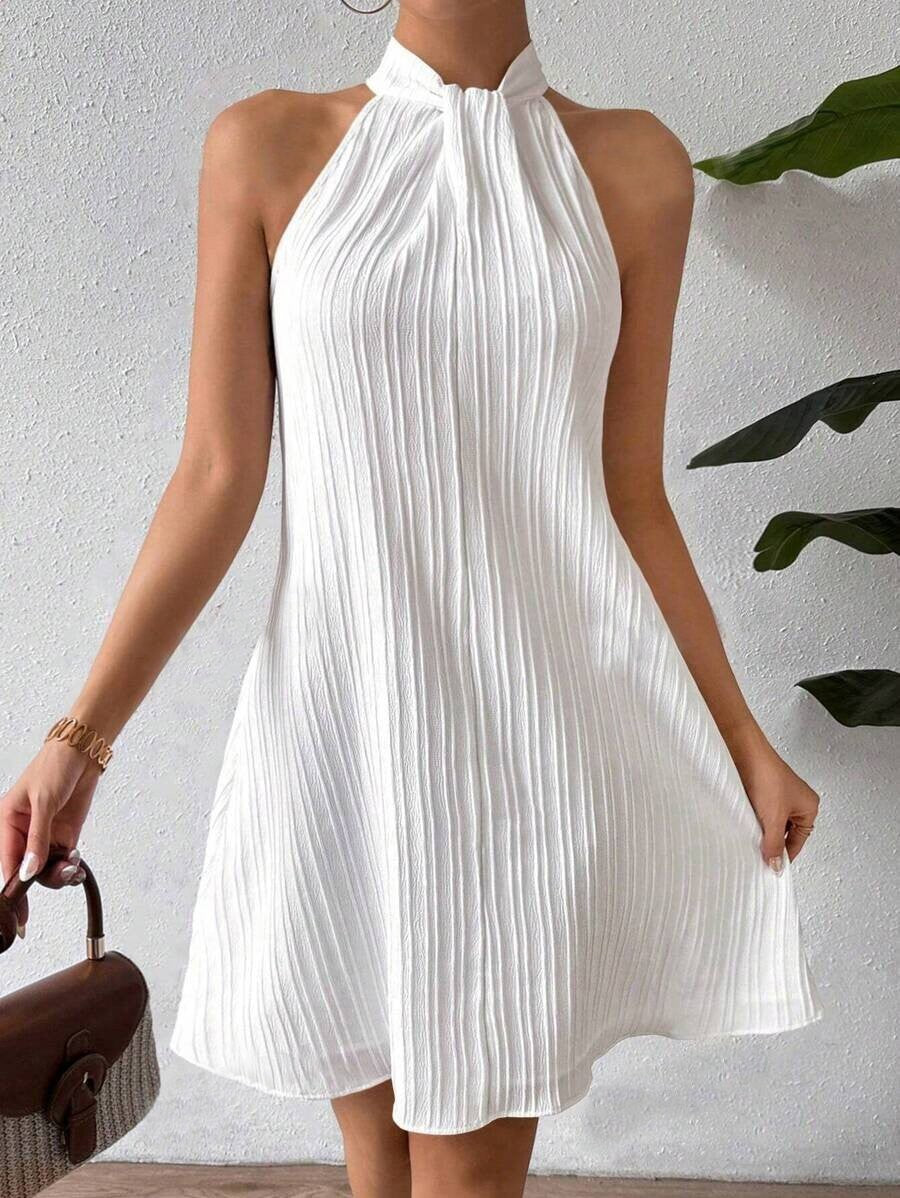 Halter Neck Pleated A-Line Dress