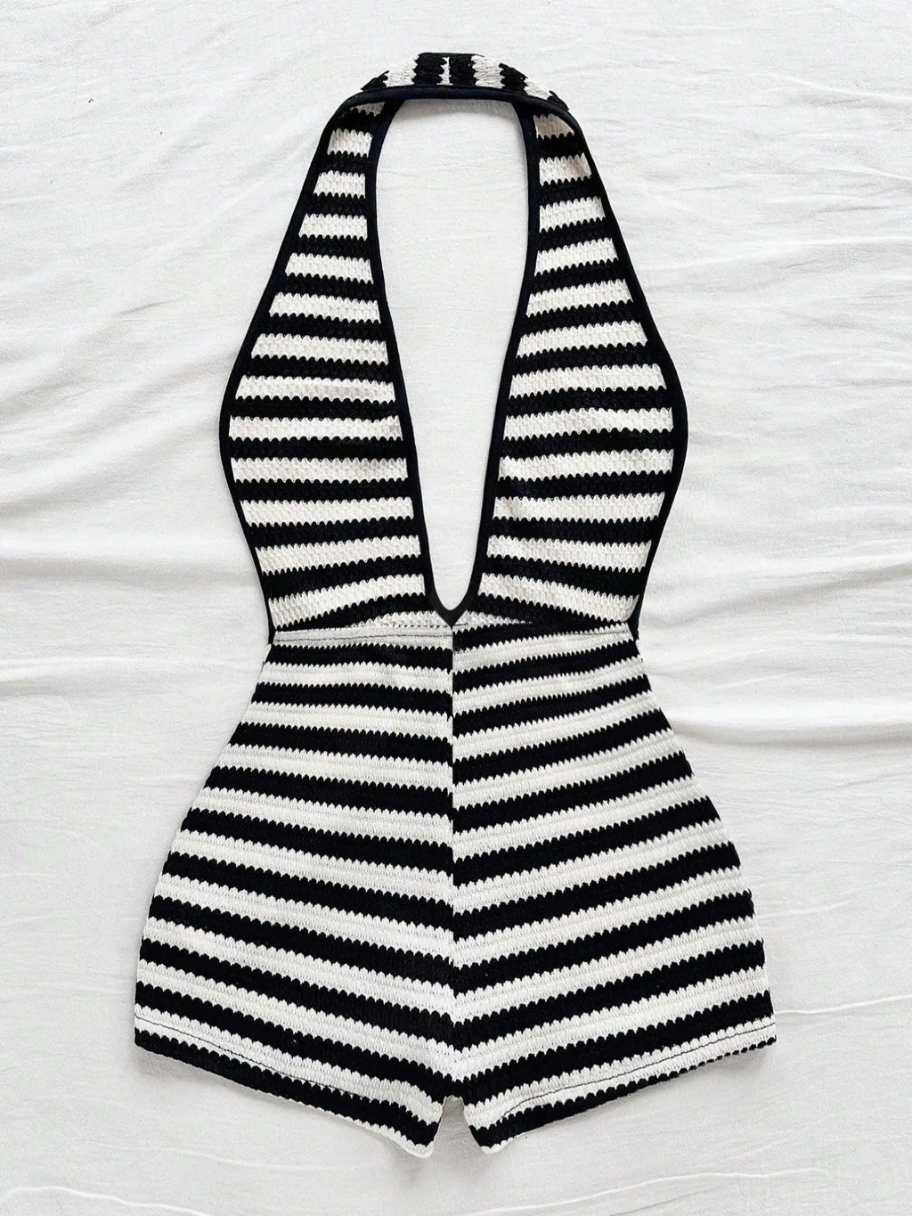 Women'S New Fashion Comfortable Versatile Deep V Neck Halter Striped Vest Jumpsuit Shorts Set, Stylish All-Season Wear