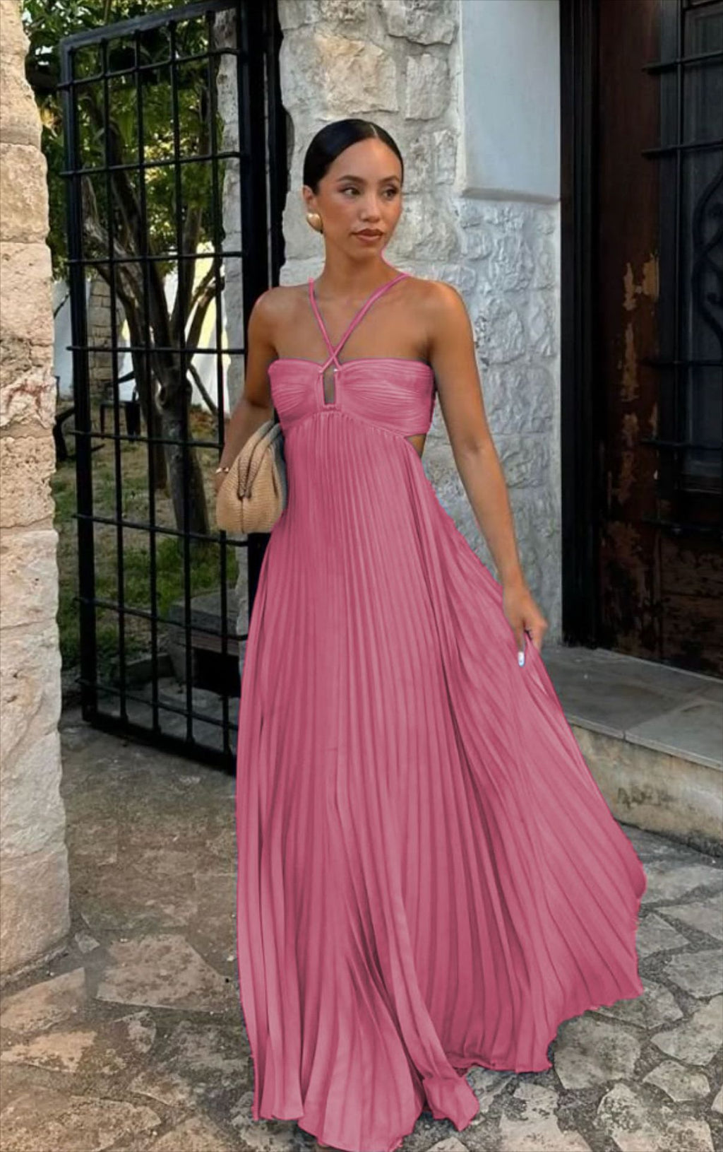Pleated Halter Neck Dress