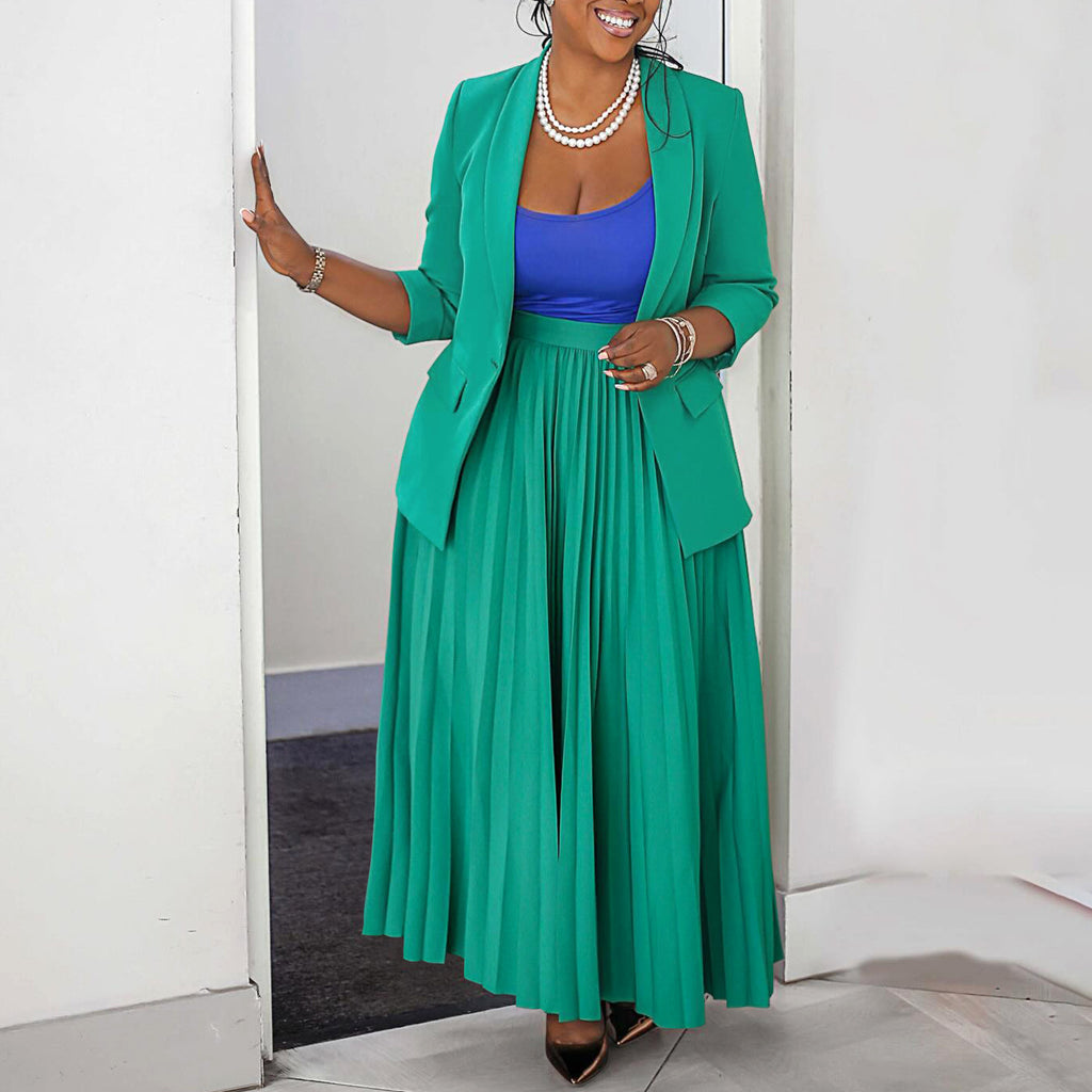 Elegant Pleated Skirt Suit Set