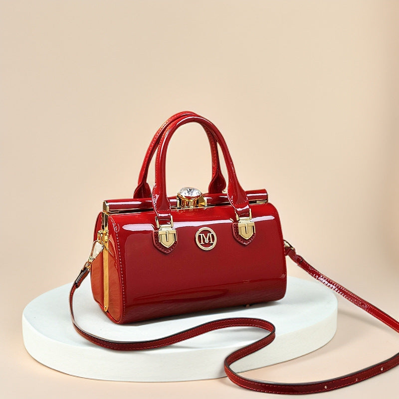 Patent Leather Boston Shoulder Bag