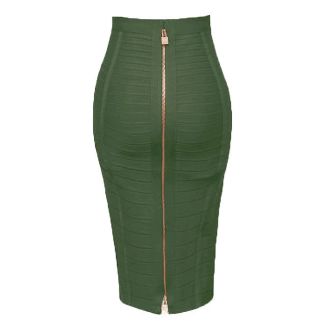 Fitted Striped Midi Skirt