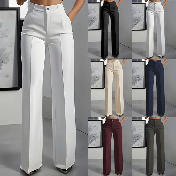 High-Waisted Straight-Leg Simple Suit Trousers