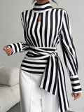 Striped Scarf Collar Blouse