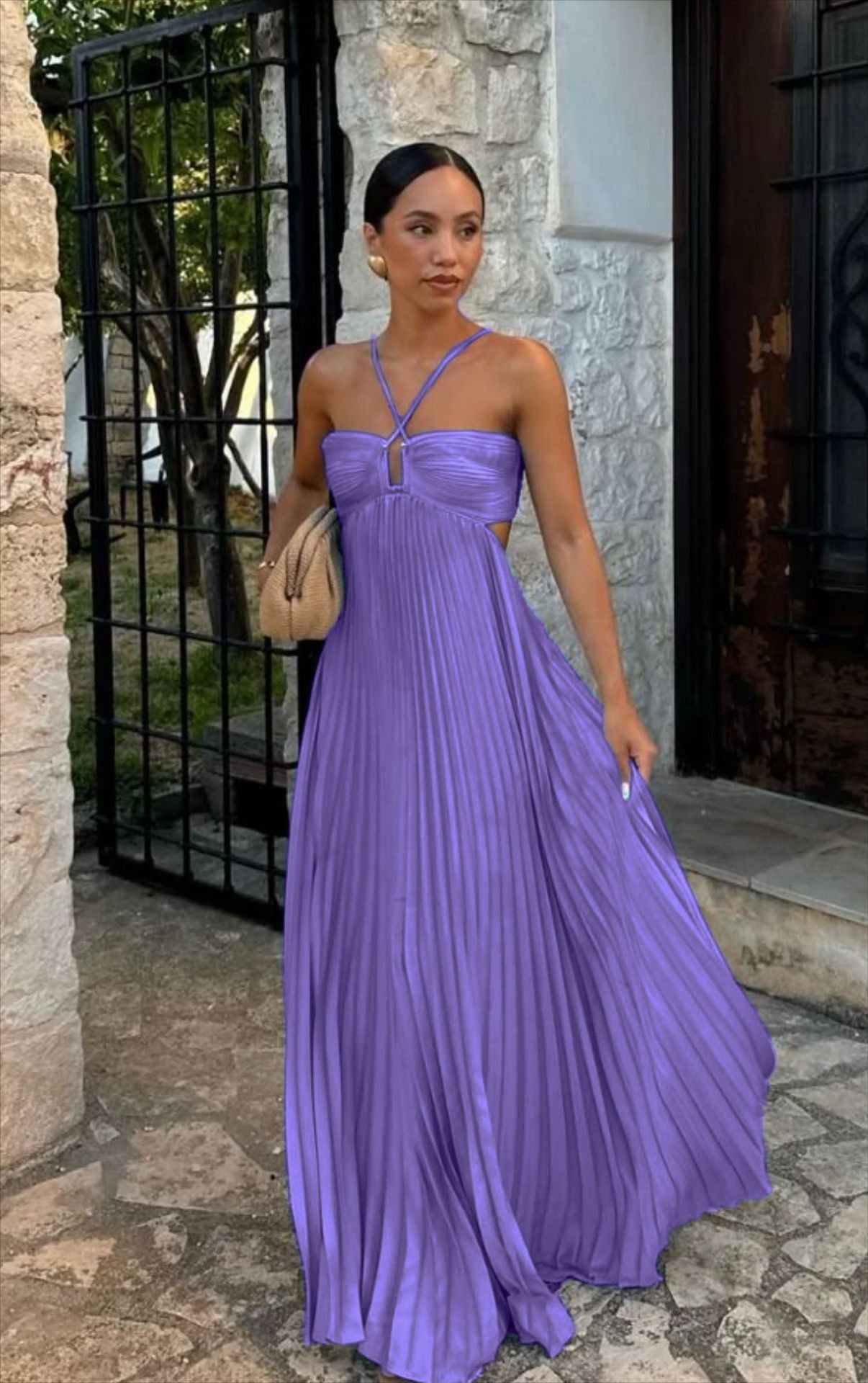 Pleated Halter Neck Dress