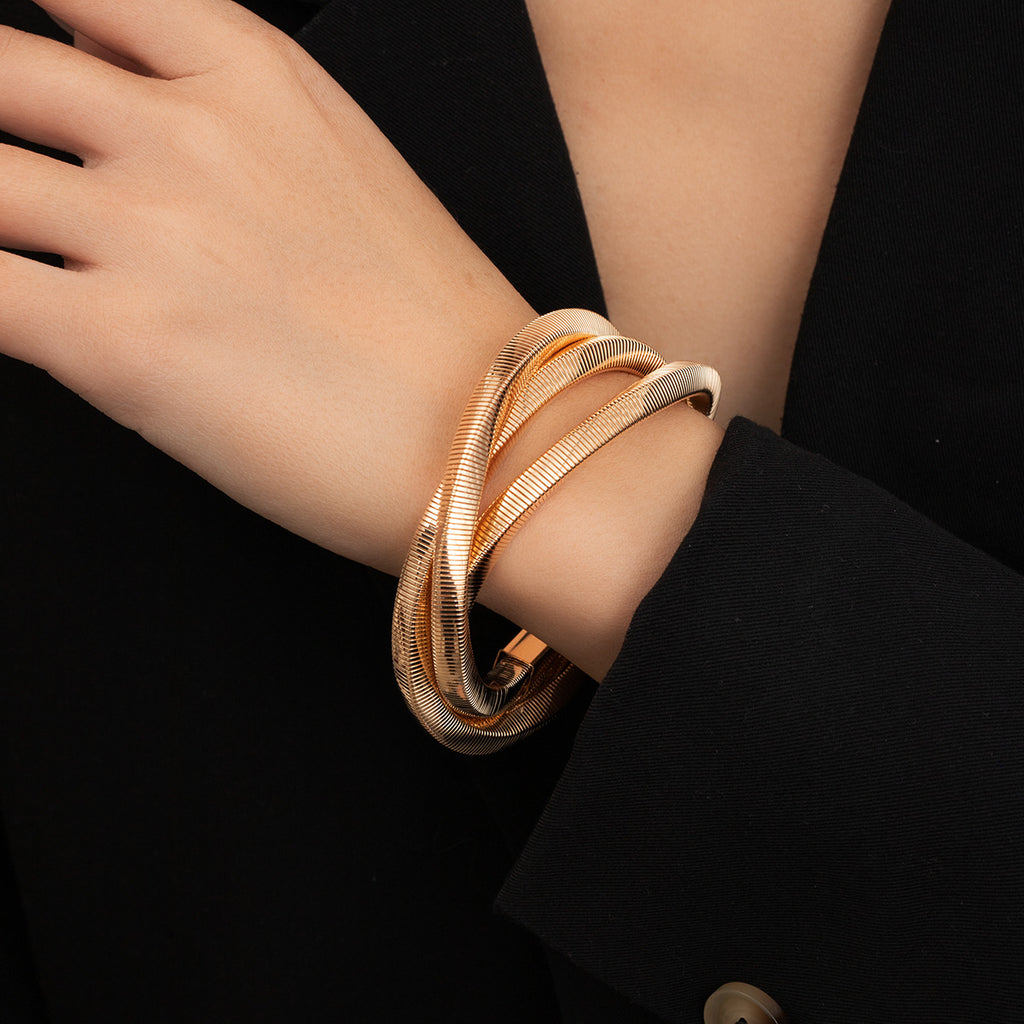 Geometric Multi-Layer Elastic Metal Bracelet