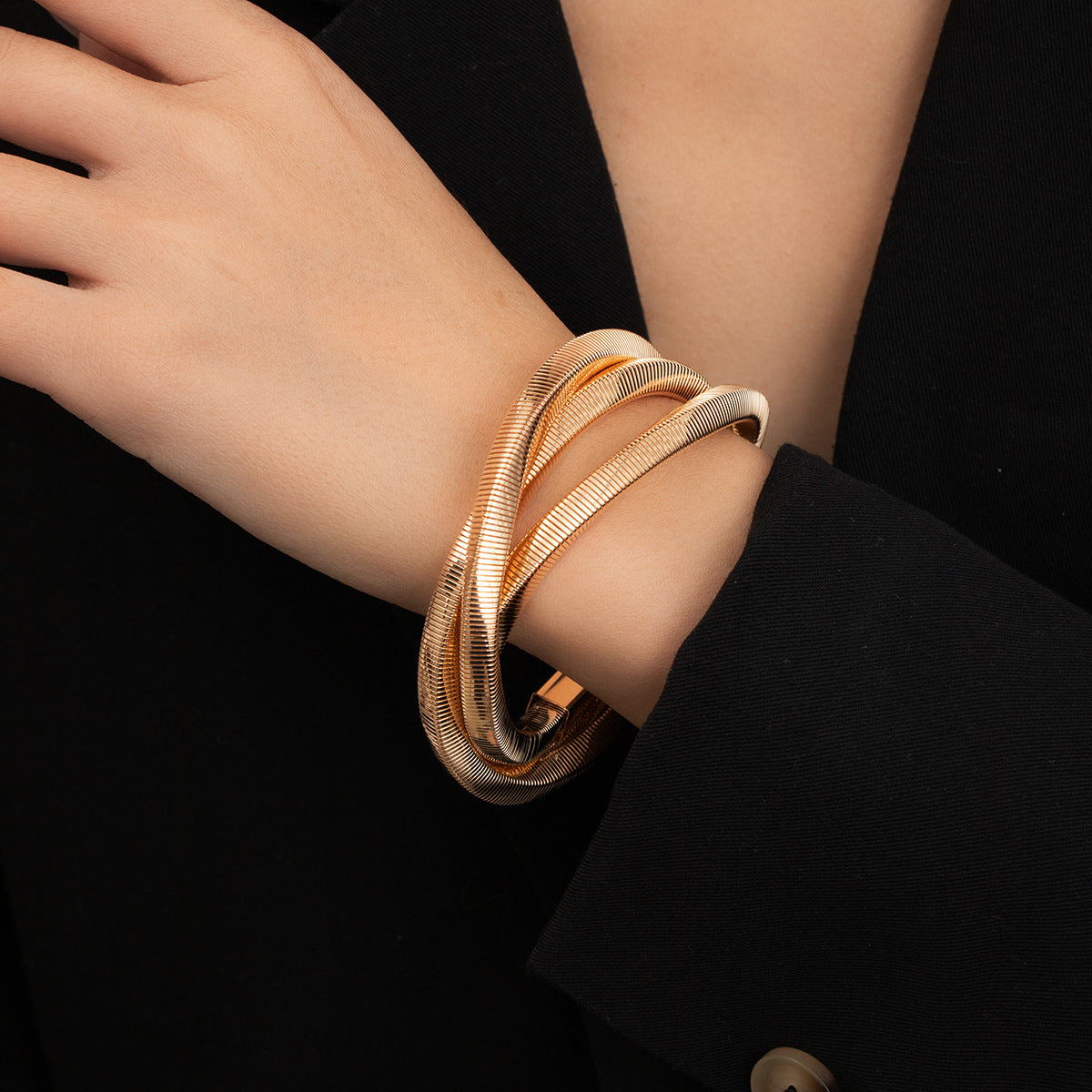 Geometric Multi-Layer Elastic Metal Bracelet