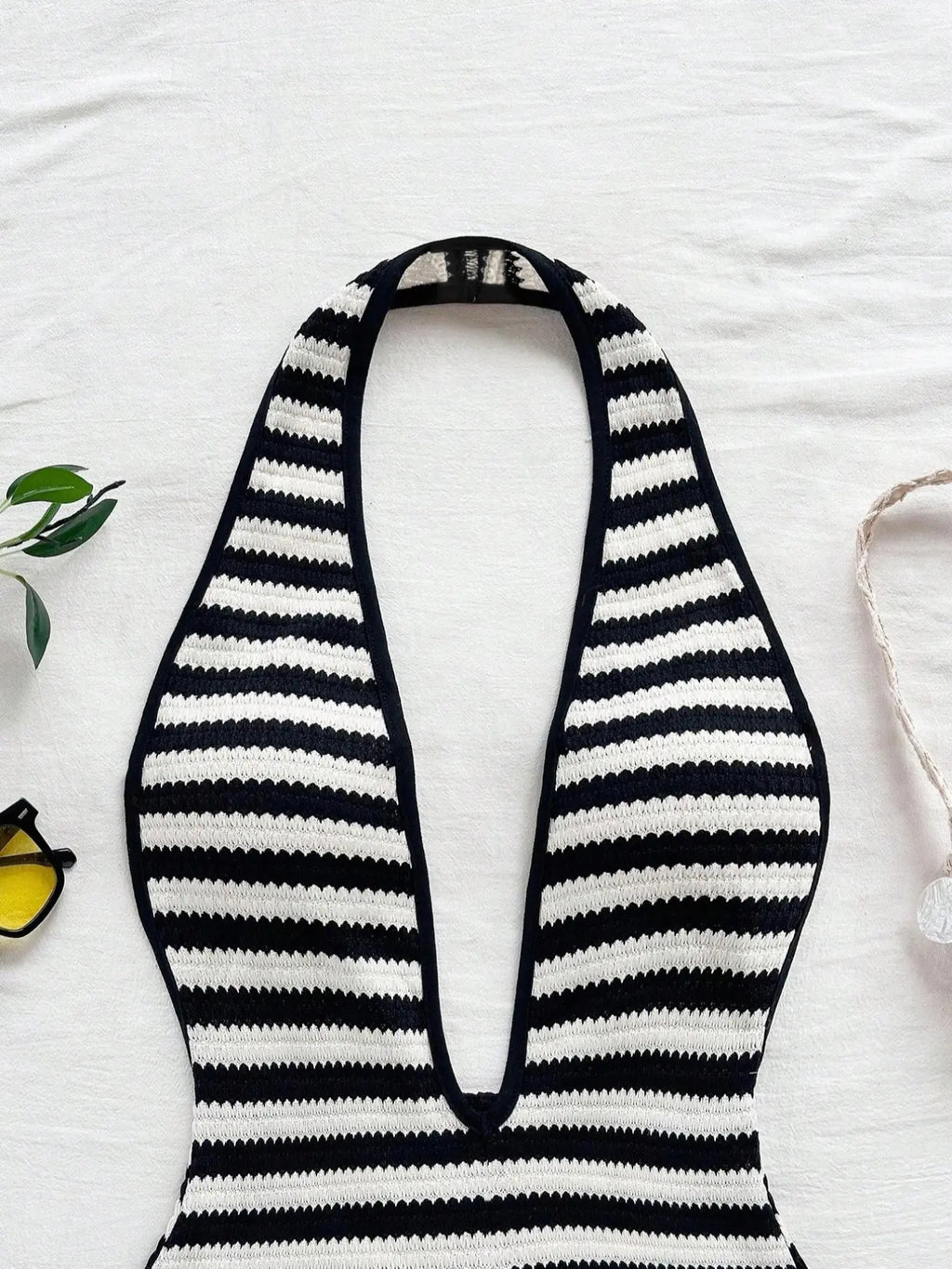 Women'S New Fashion Comfortable Versatile Deep V Neck Halter Striped Vest Jumpsuit Shorts Set, Stylish All-Season Wear