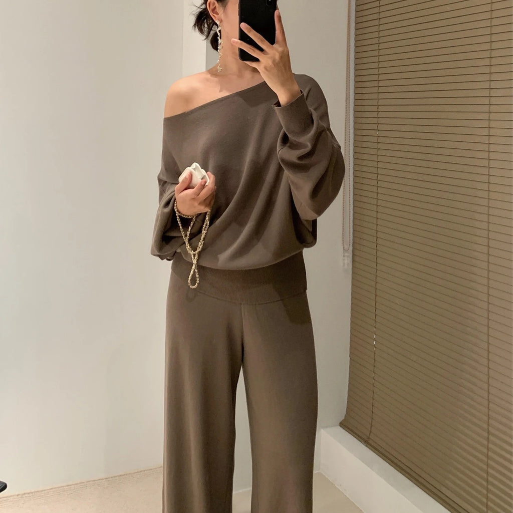Knit Off-Shoulder Two-Piece Lounge Set