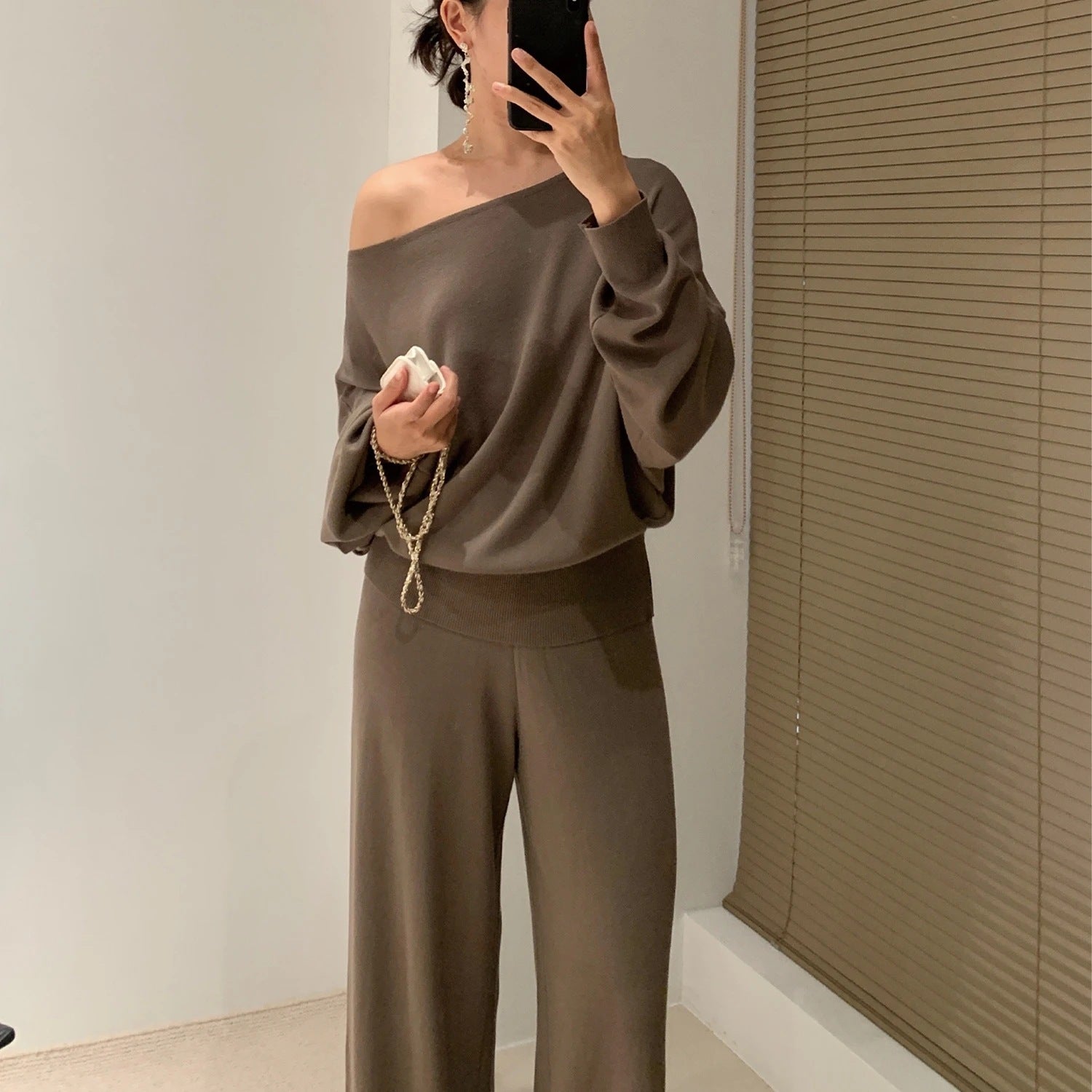 Knit Off-Shoulder Two-Piece Lounge Set