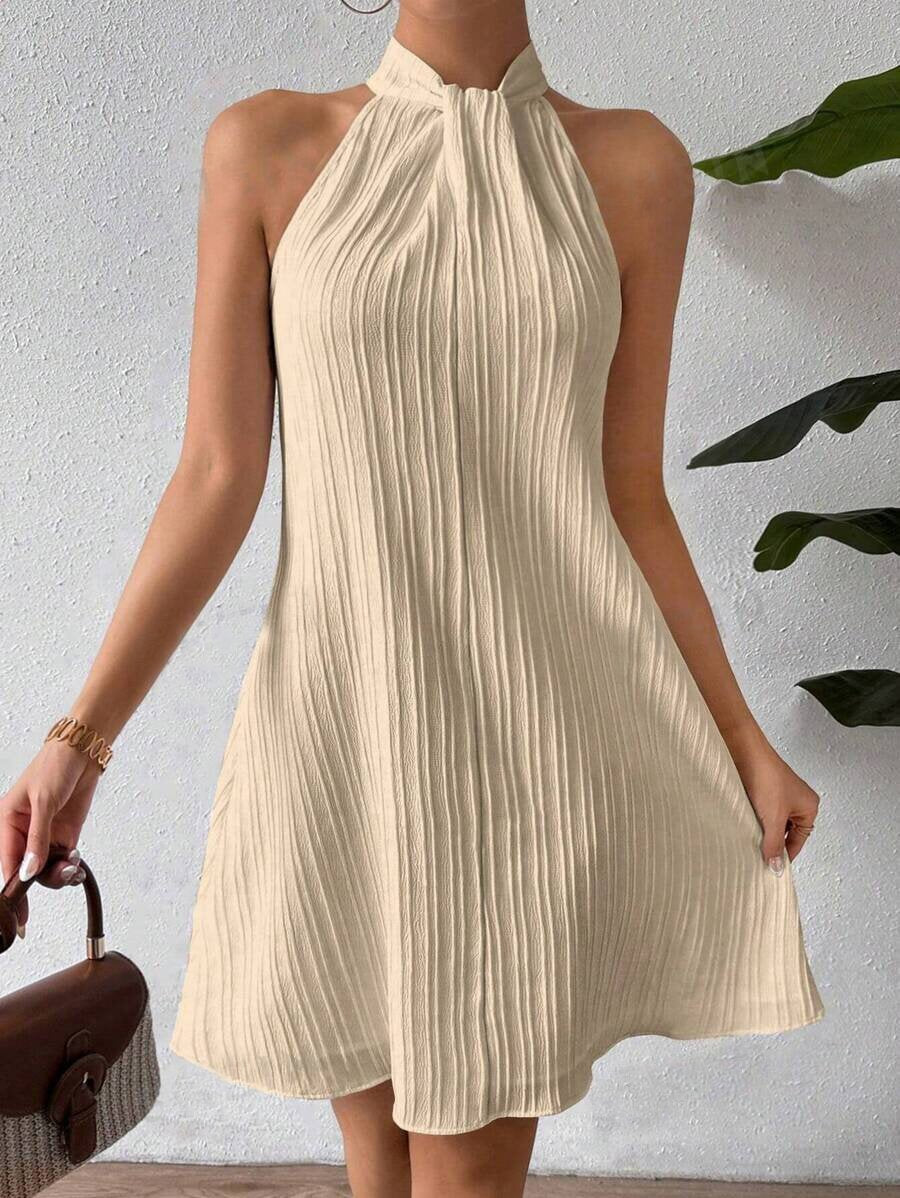 Halter Neck Pleated A-Line Dress
