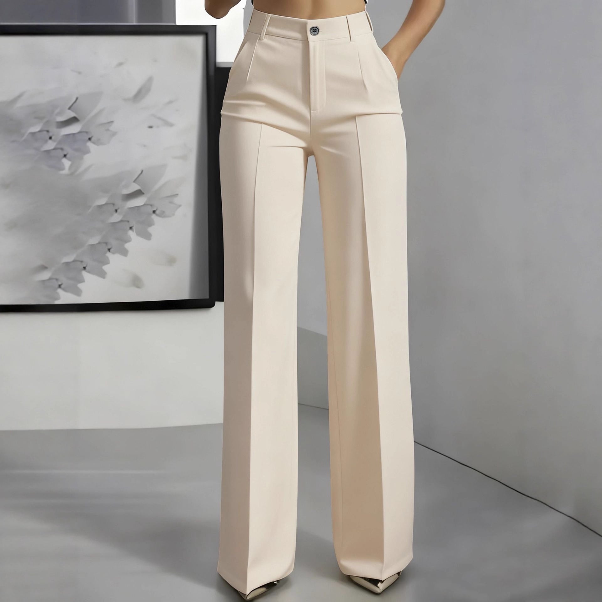 High-Waisted Straight-Leg Simple Suit Trousers