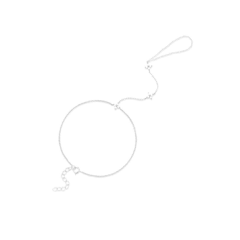 Layered Floral Finger Ring Chain Bracelet