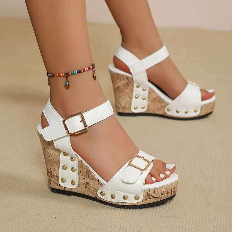 Studded Open-Toe Wedge Sandals