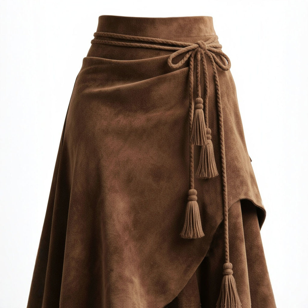 Retro Suede Flared Skirt