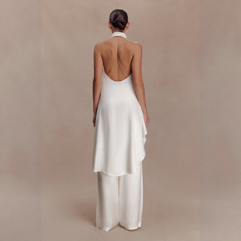 Satin Halter Neck Asymmetric Top