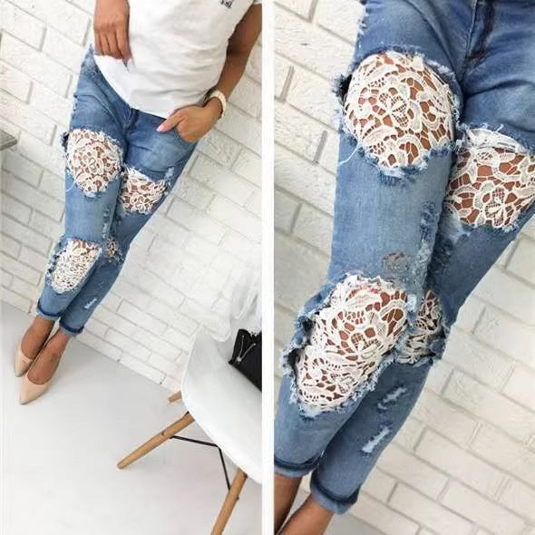 Mid-Rise Stretch Ripped Straight Leg Jeans