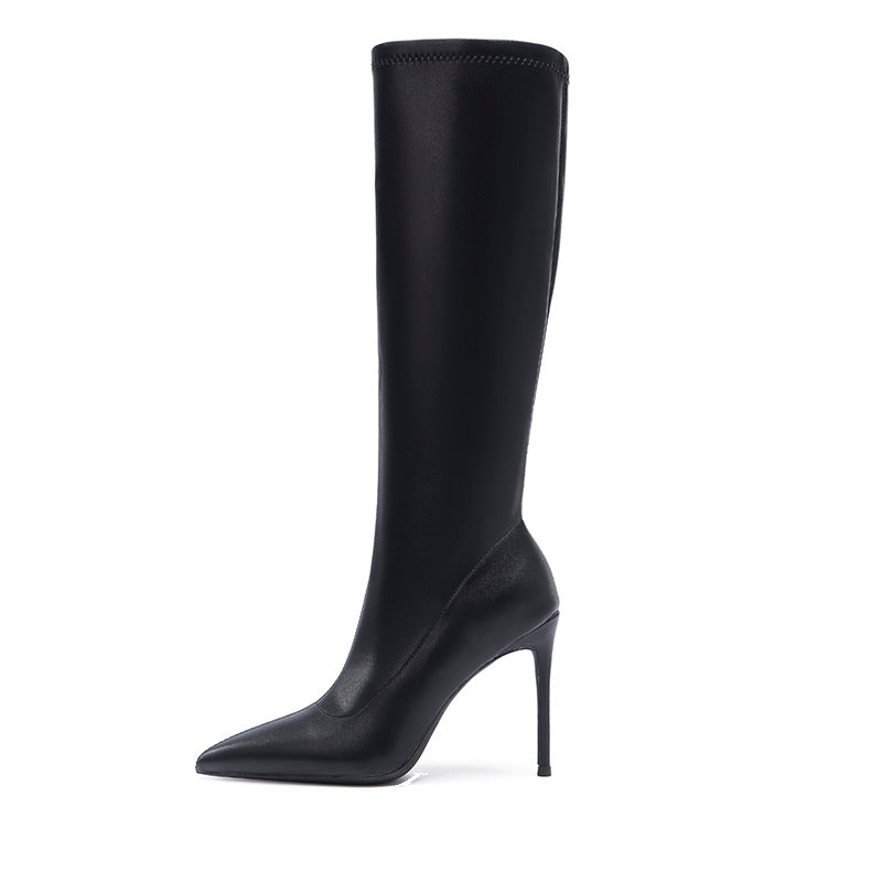 Pointed Toe Knee High Heel Boots