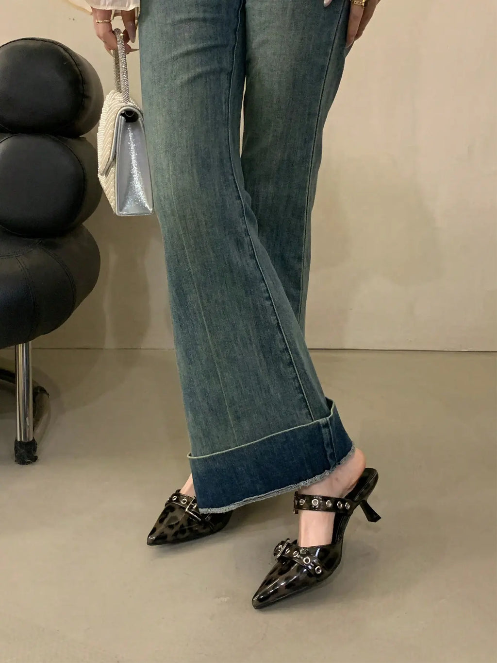 Step Out in Style: 2025 New Arrival Leopard Print Pointed Toe Mule Slides for Women with Chic Double Buckle High Heels – Perfect for Spring/Summer!