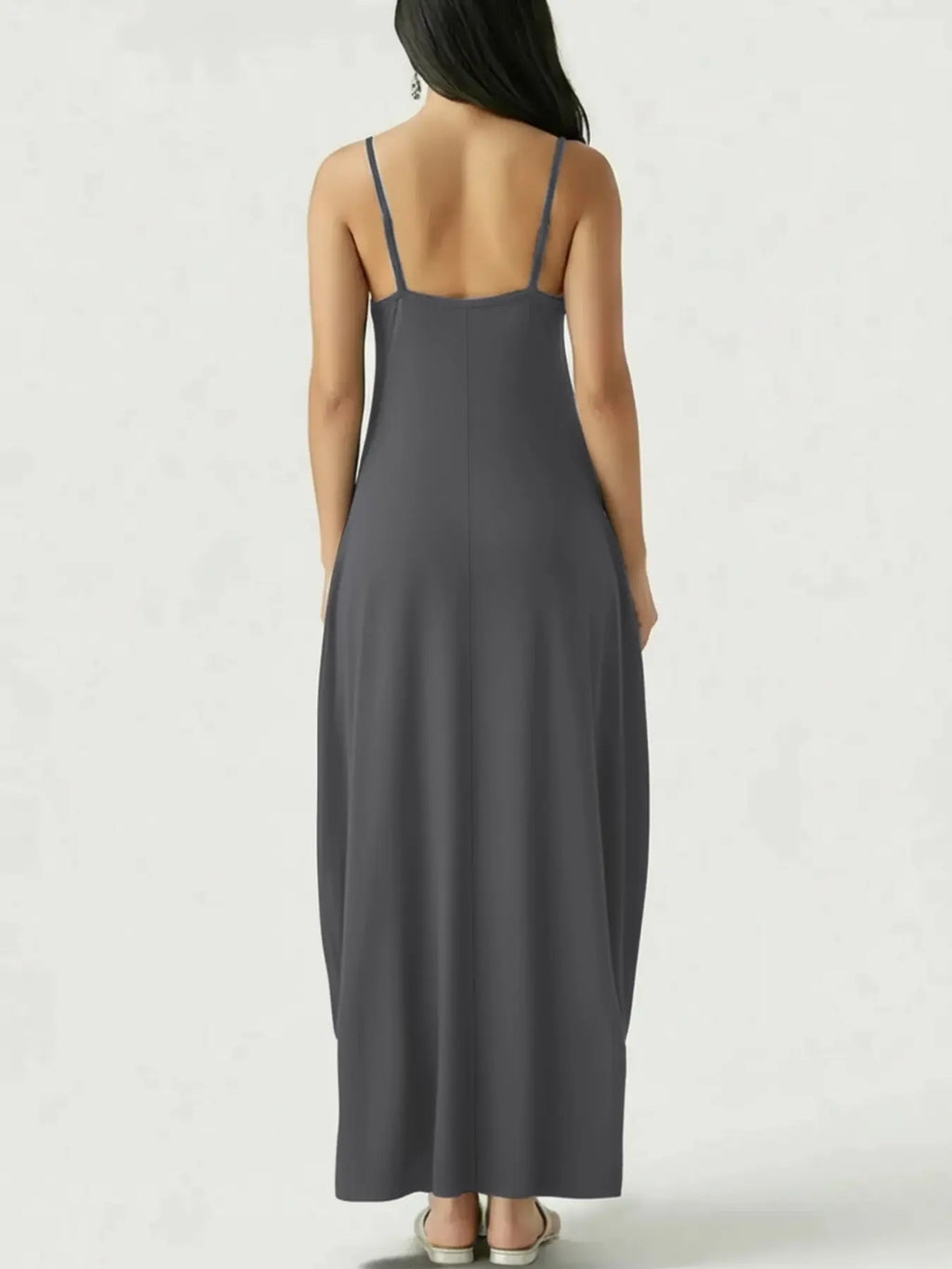 Chic Women's Long Leopard Print Coffee Dress - Comfortable Round Neck Sleeveless Pocket Sleepwear for All Seasons