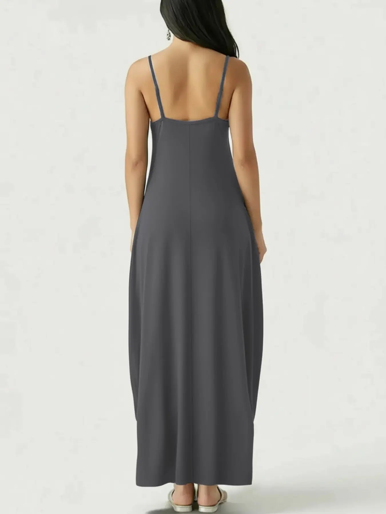 Chic Women's Long Leopard Print Coffee Dress - Comfortable Round Neck Sleeveless Pocket Sleepwear for All Seasons