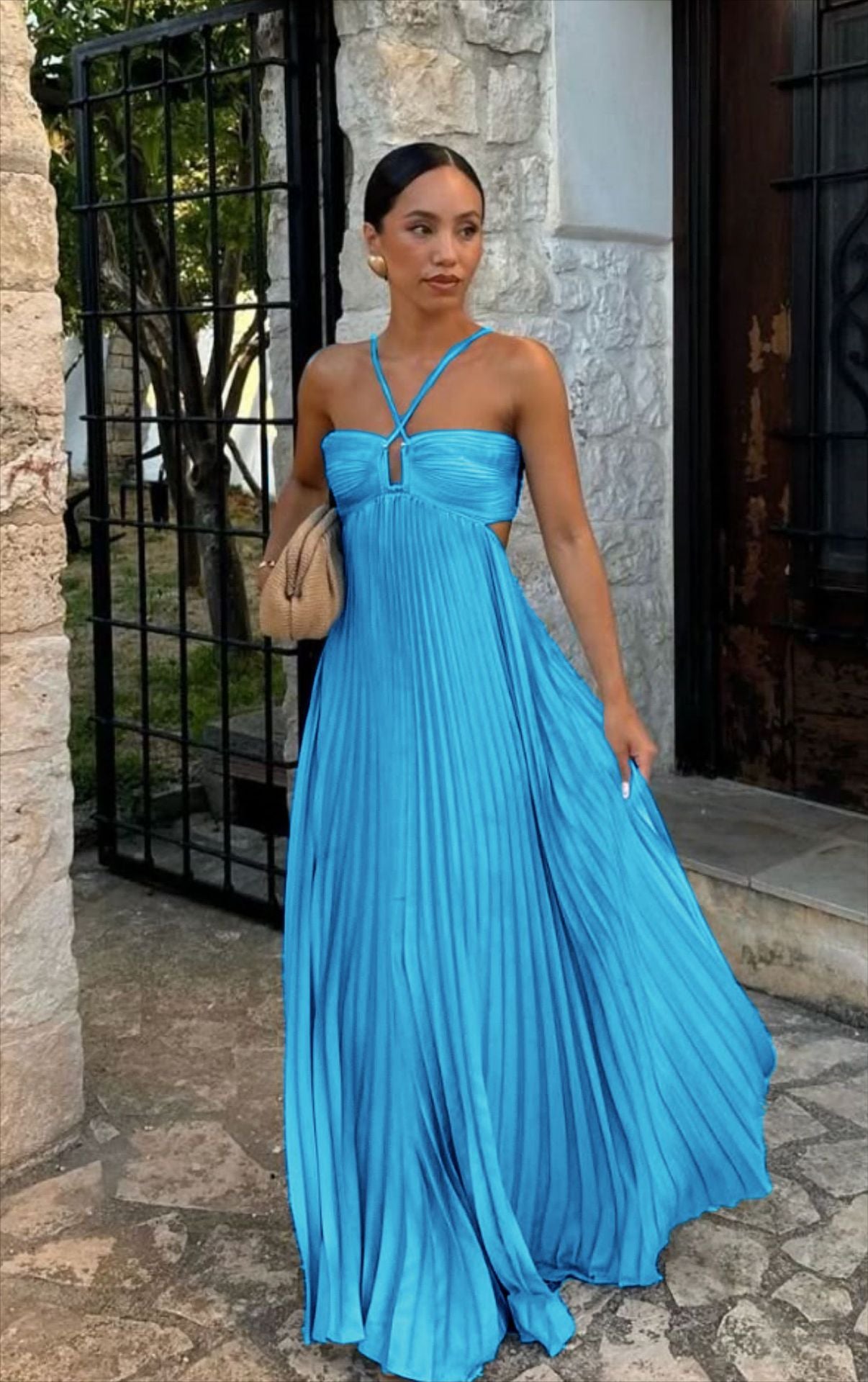 Pleated Halter Neck Dress